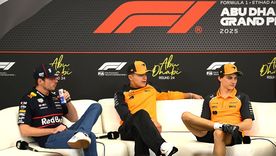 Max Verstappen, Oscar Piastri y Lando Norris, los tres pilotos en luchan por ser campeones de la Fórmula 1, en el Media Day del GP de Abu Dabi.