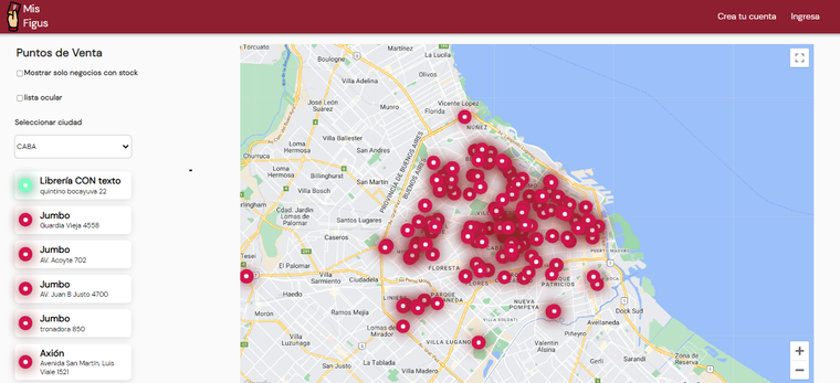 El mapa muestra que locales poseen figuritas del mundial Foto: Mis Figus