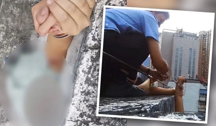 intento de suicidio China Imágenes del rescate del policía chino. Foto: DouyinPolice.