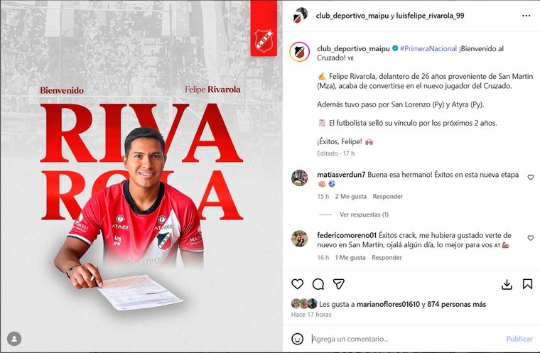 Maipú mueve el mercado de pases: llegó Felipe Rivarola. Maipú mueve el mercado de pases: llegó Felipe Rivarola. 