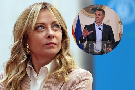 Giorgia Meloni y Pedro Sánchez, enfrentados en medio de la crisis migratoria en Ceuta. Giorgia Meloni y Pedro Sánchez, enfrentados en medio de la crisis migratoria en Ceuta.