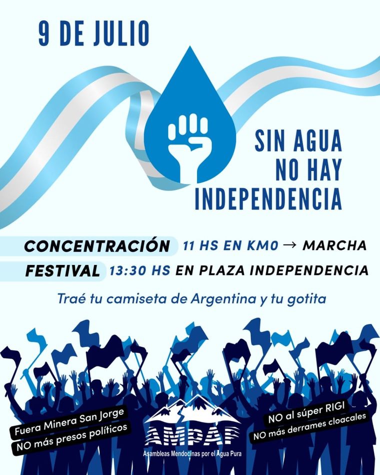 Marcha por el agua en Mendoza: cuándo y dónde será la convocatoria del 9 de Julio.