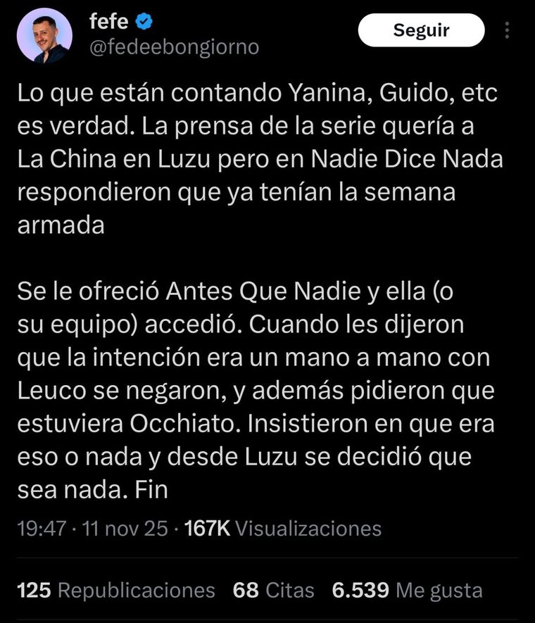 La versión de Fefe sobre el nuevo escándalo que rodea a la China Suárez. La versión de Fefe sobre el nuevo escándalo que rodea a la China Suárez.