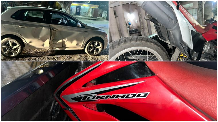 Así quedaron el auto y la moto robada que protagonizaron el accidente en Las Heras.&nbsp;