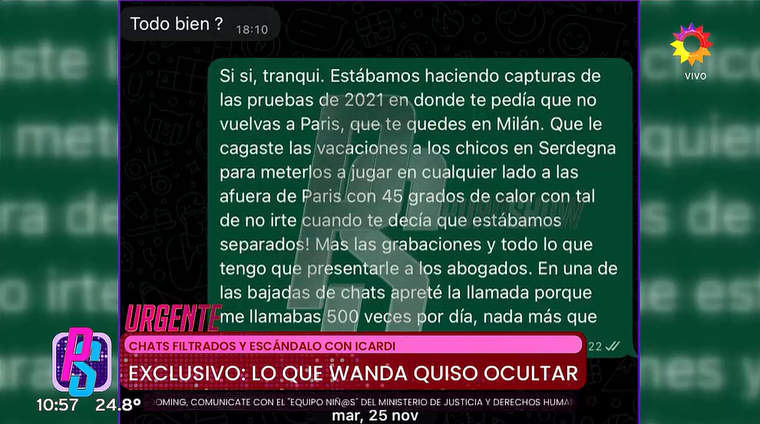 El mensaje de Mauro Icardi que Wanda Nara decidió ocultar. 