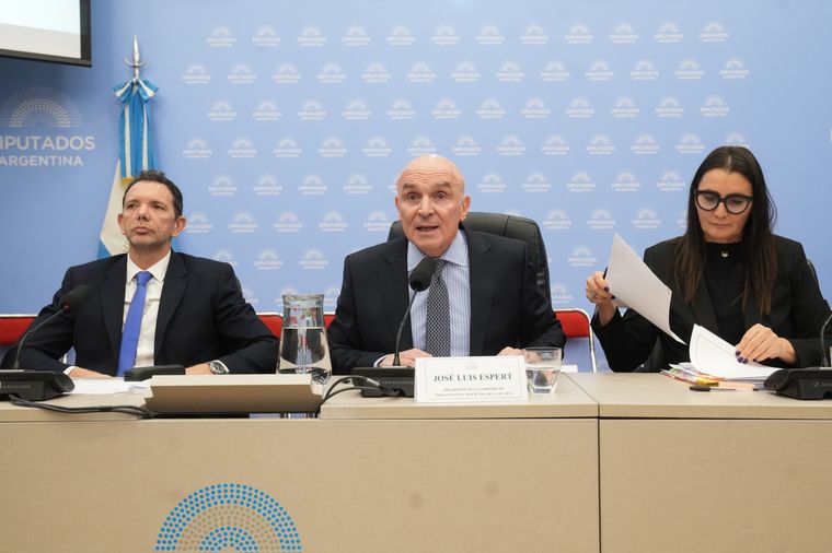 José Luis Espert en el estrado de la presidencia de la comisión que trata el Presupuesto 2026 en Diputados.