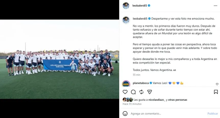 El posteo de Leonardo Balerdi dirigido a sus compañeros de la Selección argentina a horas del debut ante Argelia. El posteo de Leonardo Balerdi dirigido a sus compañeros de la Selección argentina a horas del debut ante Argelia.