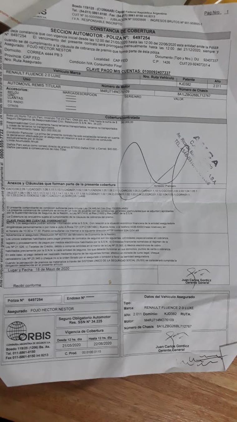 Esta es la póliza de cobertura de Orbis, que nunca pagó por el accidente de su asegurado Esta es la póliza de cobertura de Orbis, que nunca pagó por el accidente de su asegurado