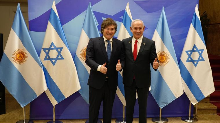 El presidente Javier Milei con el primer ministro israelí, Benjamin Netanyahu.