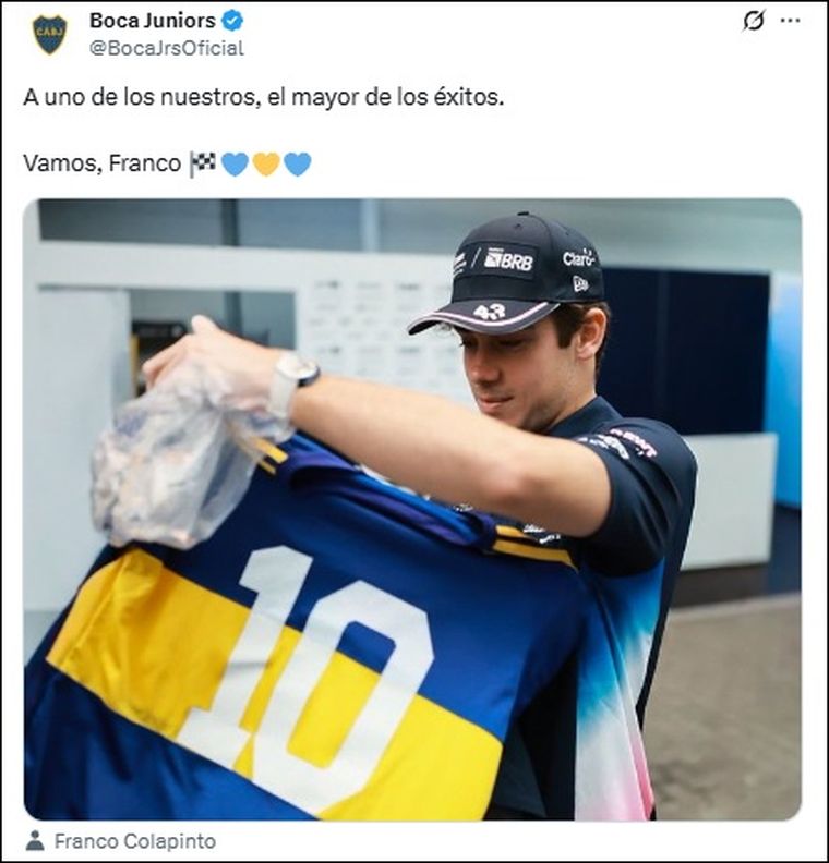 El posteo de Boca para Franco Colapinto tras la renovación. El posteo de Boca para Franco Colapinto tras la renovación.