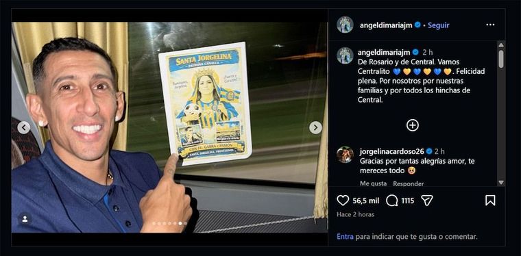 La publicación de Ángel Di María tras el triunfazo de Central en el clásico rosarino. La publicación de Ángel Di María tras el triunfazo de Central en el clásico rosarino.