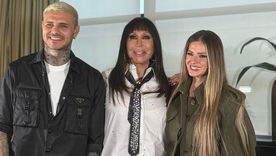 Moria Casán junto a Eugenia Suárez y Mauro Icardi tras la charla. Moria Casán junto a Eugenia Suárez y Mauro Icardi tras la charla.