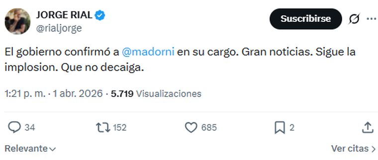 El posteo de Jorge Rial. El posteo de Jorge Rial. 