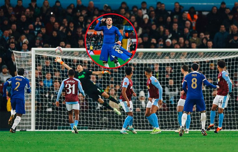 El golazo de Enzo Fernández a Dibu Martínez en Aston Villa-Chelsea Foto: @chelseafc