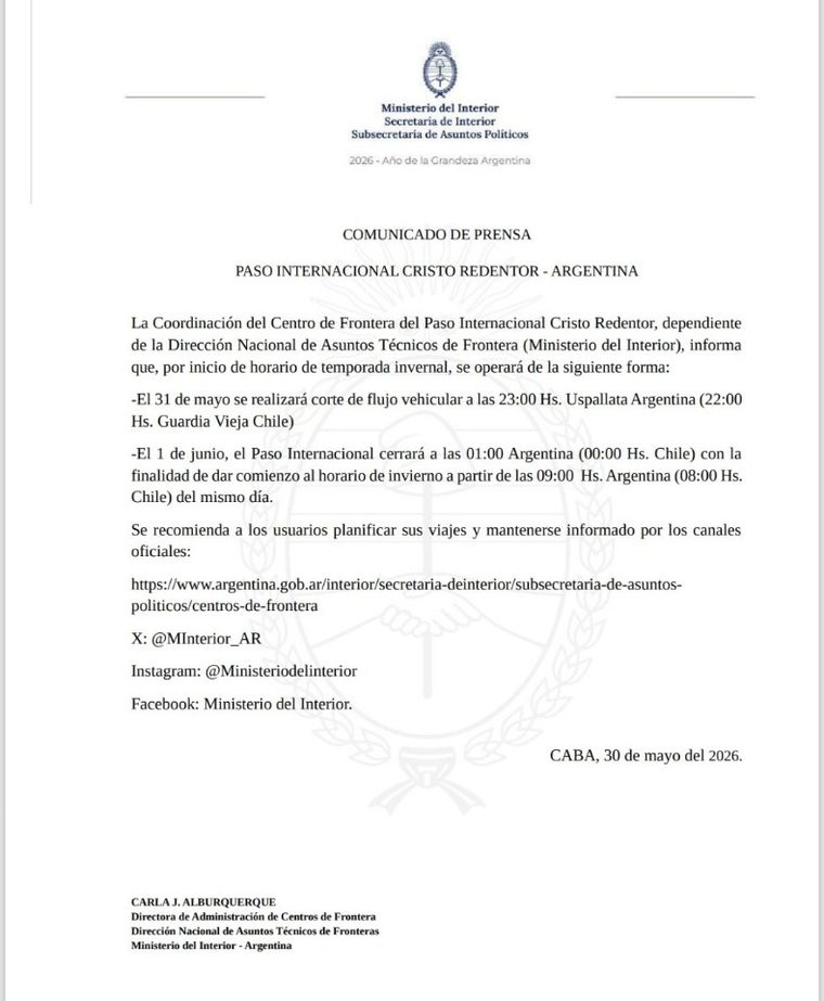 Los nuevos horarios del Paso Integrado Cristo Redentor. Los nuevos horarios del Paso Integrado Cristo Redentor.