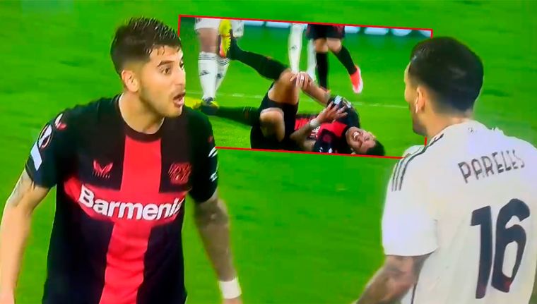 Paredes le lanzó una patada de atrás a Palacios y el ex River pidió inmediatamente amarilla. Luego tuvo un cara a cara con el ex Boca. Foto: captura ESPN