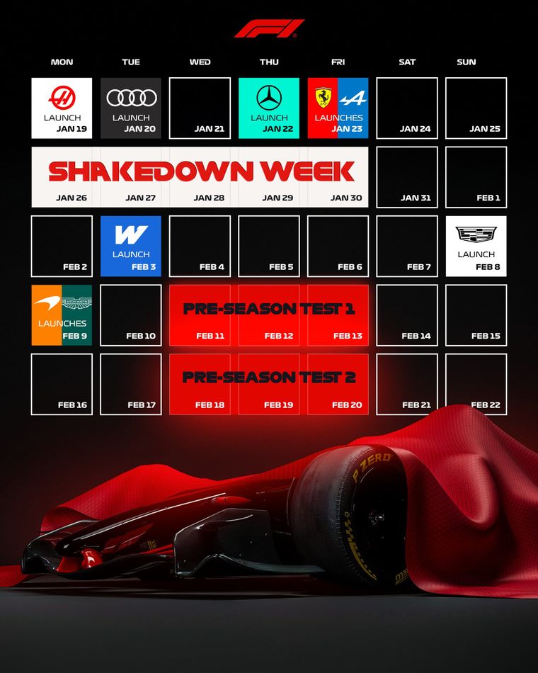 El calendario con los próximos eventos de la Fórmula 1, antes del inicio de la temporada. 