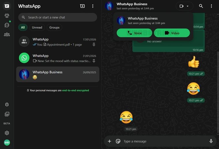 La plataforma de WhatsApp Web incluye ahora botones dedicados para iniciar conversaciones de video. La plataforma de WhatsApp Web incluye ahora botones dedicados para iniciar conversaciones de video.