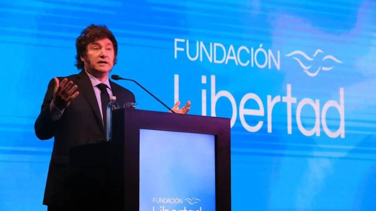 Javier Milei en su última exposición en la Fundación Libertad