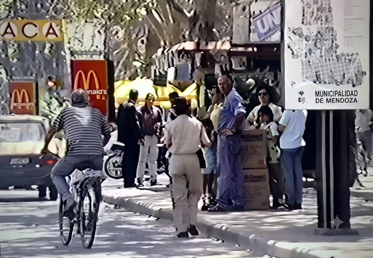 El frente de locales comerciales icónicos de la Ciudad de Mendoza como la fachada del ACA en los noventa, con sus recordadas sombrillas amarillas en el restaurante. El frente de locales comerciales icónicos de la Ciudad de Mendoza como la fachada del ACA en los noventa, con sus recordadas sombrillas amarillas en el restaurante.
