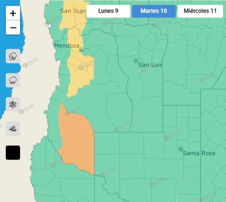 El SMN emitió un alerta para este martes en Mendoza. El SMN emitió un alerta para este martes en Mendoza.