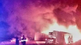 choque fatal e incendio entre dos camiones y un auto en alta montana choque fatal e incendio entre dos camiones y un auto en alta montana