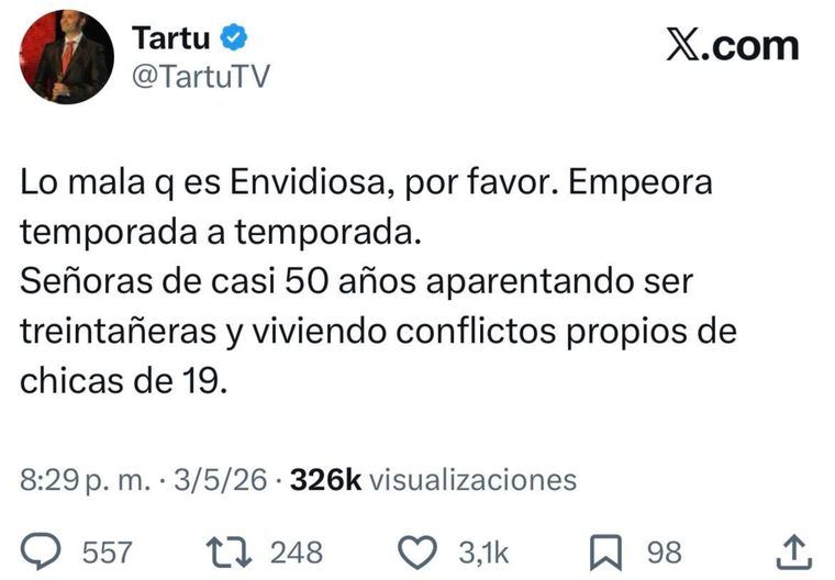 La cr&iacute;tica de Augusto Tart&uacute;foli a Envidiosa.