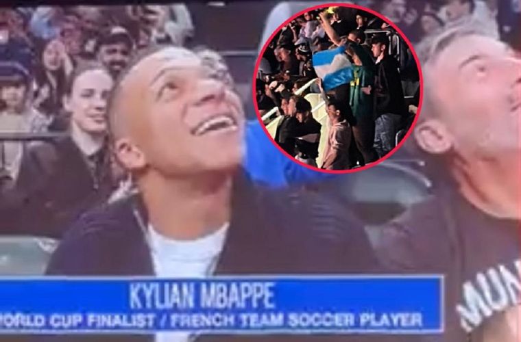 La sonrisa de Mbappé cuando fue descubierto en el estadio. Foto: Captura