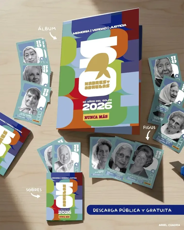 El álbum de figuritas de Madres y Abuelas de Plaza de Mayo. Foto: Instagram @_arielcuadra
