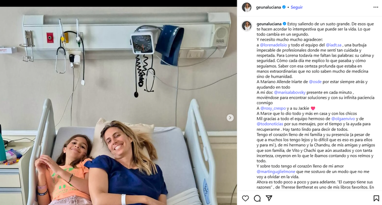 Luciana Geuna junto a su hija en el hospital. Foto: captura de pantalla Instagram/ @geunaluciana. Luciana Geuna junto a su hija en el hospital. Foto: captura de pantalla Instagram/ @geunaluciana.
