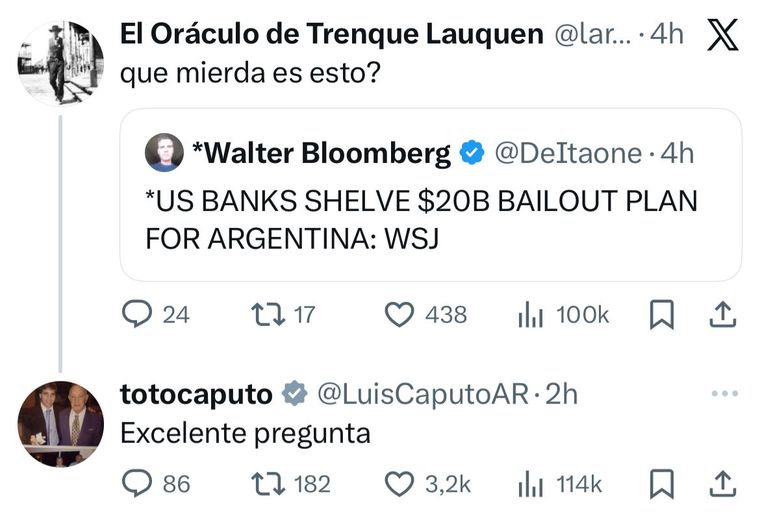 Luis Caputo habló en X sobre el anuncio de la presunta caída del préstamo de US$20.000 millones. Luis Caputo habló en X sobre el anuncio de la presunta caída del préstamo de US$20.000 millones.
