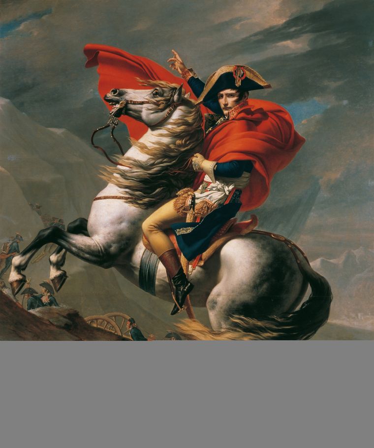Napoleón cruzando los Alpes, obra de Jacques-Louis David. Foto: Wikipedia