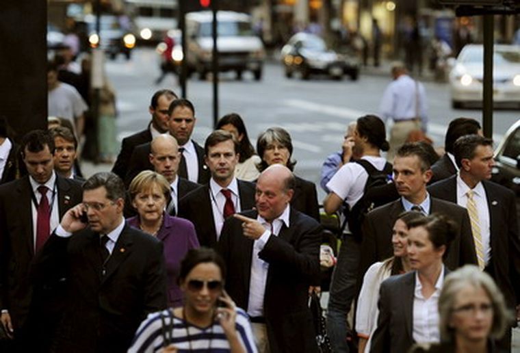 Angela Merkel, canciller alemana, en Manhattan rumbo a la cumbre de la ONU. Foto: EFE.