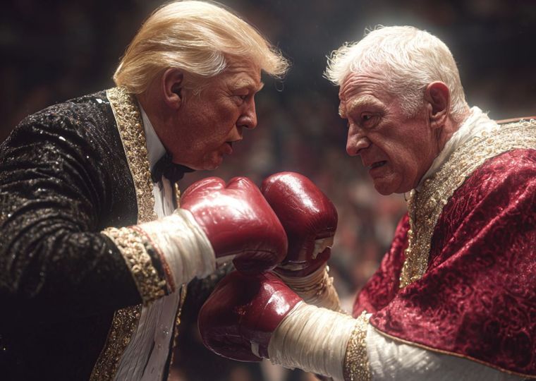 Recreación de Donald Trump y un papa como León XIV en un ring de boxeo. Imagen Midjourney IA Recreación de Donald Trump y un papa como León XIV en un ring de boxeo. Imagen Midjourney IA