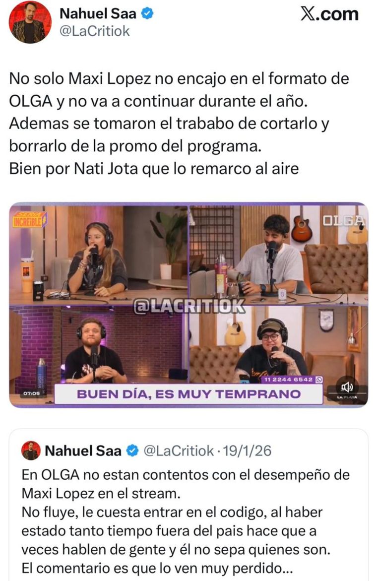 La información que brindó el periodista Nahuel Saa en su cuenta de X. La información que brindó el periodista Nahuel Saa en su cuenta de X.