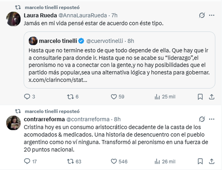 Los posteos que compartió Marcelo Tinelli en sus redes. Los posteos que compartió Marcelo Tinelli en sus redes.