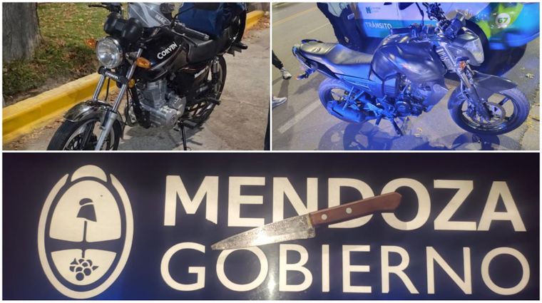 Dos motos retenidas por infracciones y un cuchillo secuestrado a un malviviente durante los controles en el Gran Mendoza.