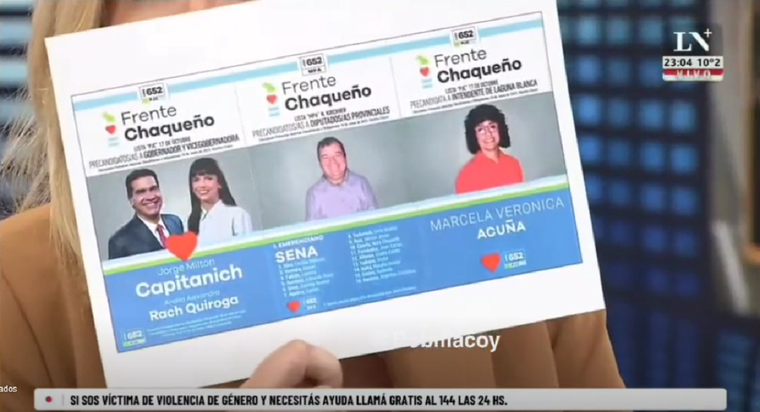 Canosa rompió la boleta de Capitanich, Emerenciano Sena y Marcela Acuña Foto: Captura de video.