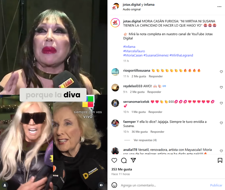 Moria Casán aniquiló a Mirtha Legrand y a Susana. Foto: captura de video Instagram/ @infama. Moria Casán aniquiló a Mirtha Legrand y a Susana. Foto: captura de video Instagram/ @infama.