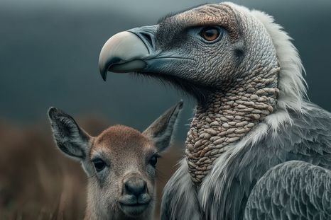 El guanaco y el cóndor y un dilema propio de la existencia. Imagen generada con IA El guanaco y el cóndor y un dilema propio de la existencia. Imagen generada con IA