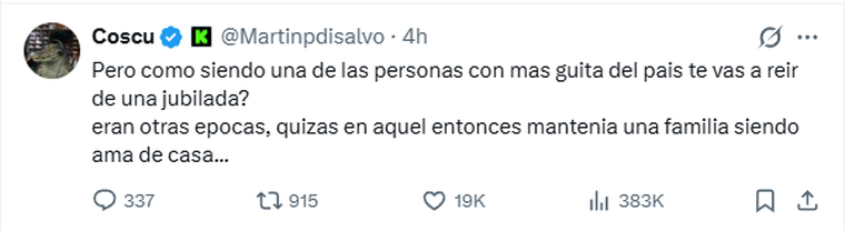 Coscu y la respuesta que tomó visibilidad.