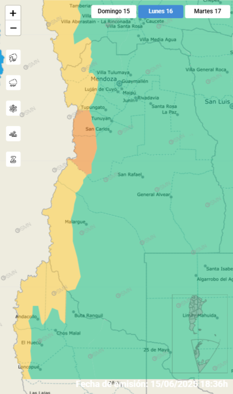 Según el Servicio Meteorológico Nacional, continúan las alertas por mal tiempo en la alta montaña mendocina. Según el Servicio Meteorológico Nacional, continúan las alertas por mal tiempo en la alta montaña mendocina.