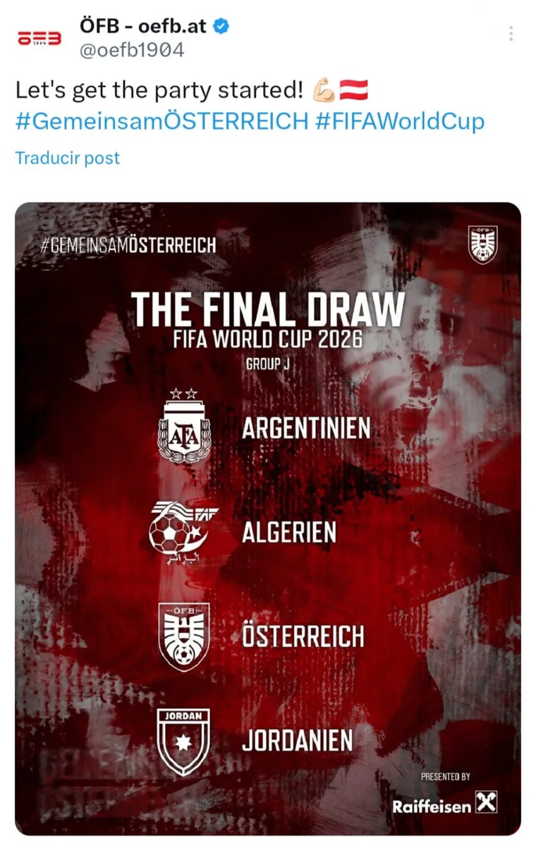 El grosero error de Austria al presentar a la Selección argentina en su grupo del Mundial 2026. El grosero error de Austria al presentar a la Selección argentina en su grupo del Mundial 2026.