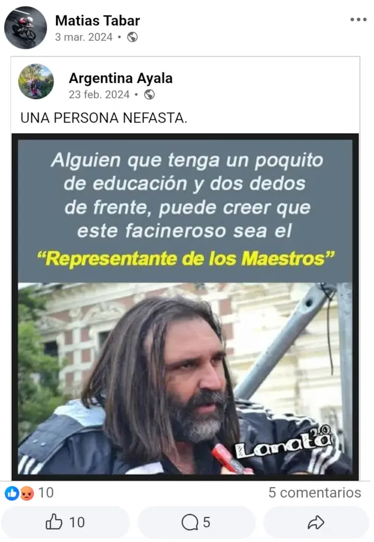 Matías Tabar apuntó contra el sindicalista Roberto Baradel. Matías Tabar apuntó contra el sindicalista Roberto Baradel.