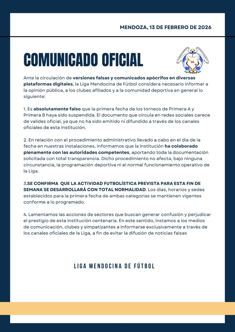 El comunicado en donde se desmintieron los rumores de postergación. El comunicado en donde se desmintieron los rumores de postergación.