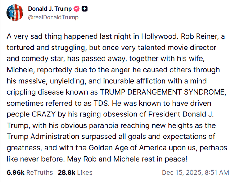 El mensaje fue publicado en la cuenta de Trump de Truth Social la mañana de este lunes.