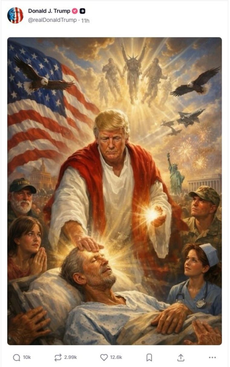 Donald Trump que desató la furia de sus aliados religiosos tras compararse con Jesús. Foto: captura de pantalla @realDonaldTrump Donald Trump que desató la furia de sus aliados religiosos tras compararse con Jesús. Foto: captura de pantalla @realDonaldTrump