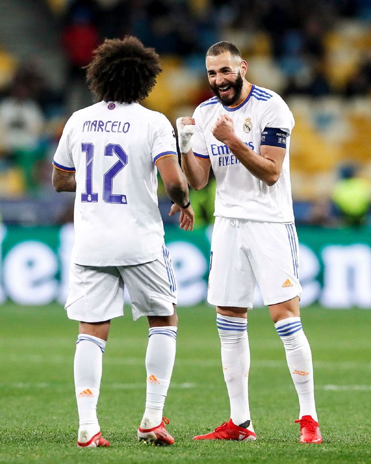 Marcelo y Benzema celebran la goleada del Madrid. Foto: @realmadrid