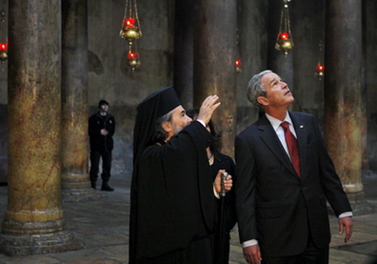 El presidente de EEUU, George W. Bush  durante su visita en Belén Foto: EFE