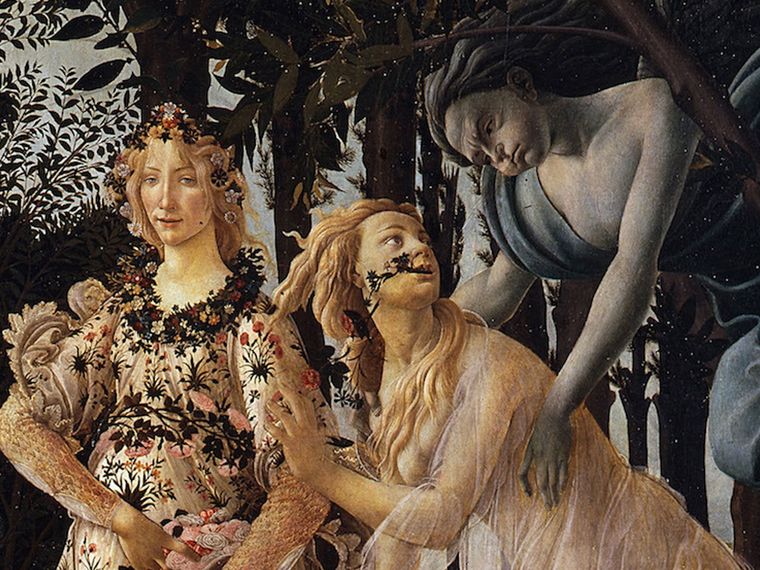 Detalle de Flora, Céfiro y Cloris en Alegoría de la primavera de Botticelli.